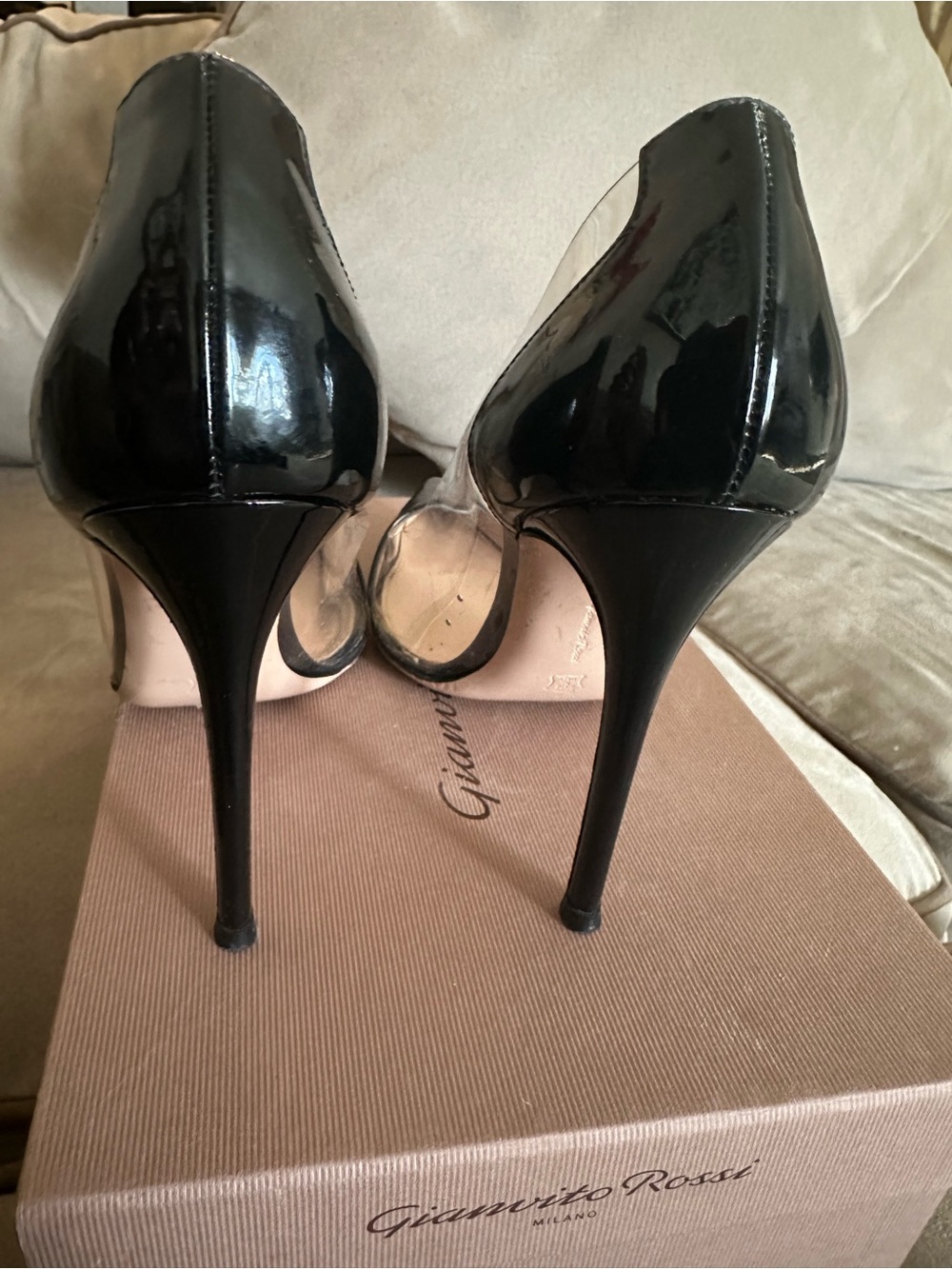 Gianvito Rossi “Plexi” Black Patent Pointed PVC Pump - Picture 6 of 9